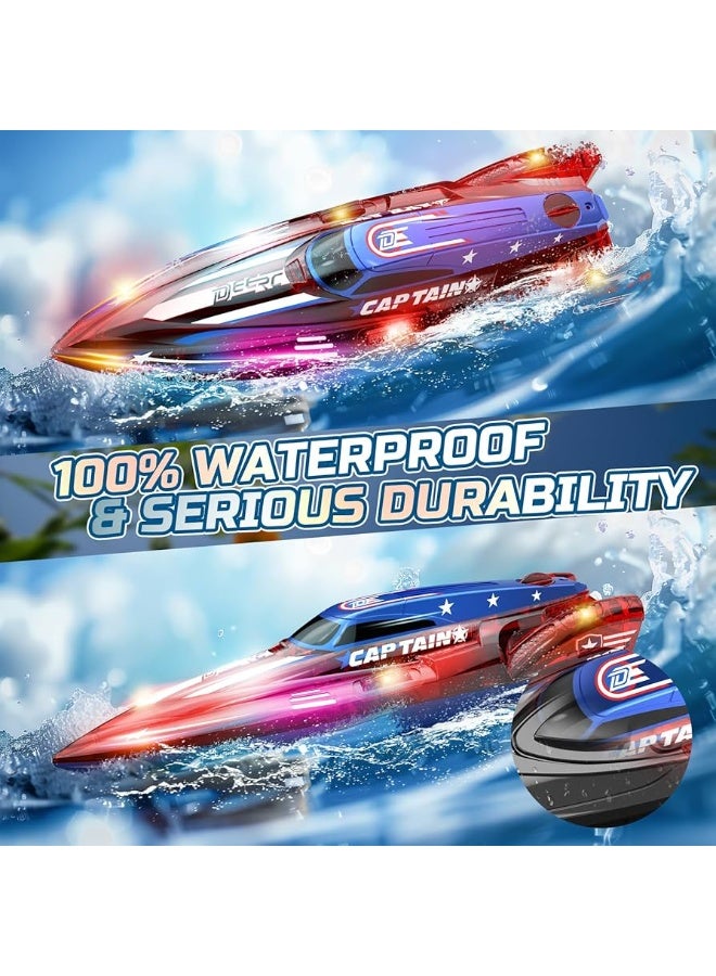 DEERC Set of 2 Remote Control Boats for Kids  – 1 Batteries, 2.4GHz RC Racing Boats with LED Lights for Pools and Lakes – Summer Toy - Image 5